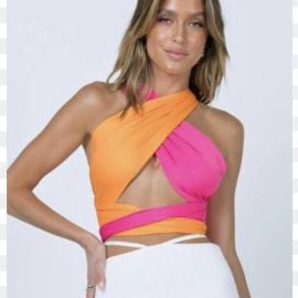 Princess Polly Pink and Orange Crop top at Depop